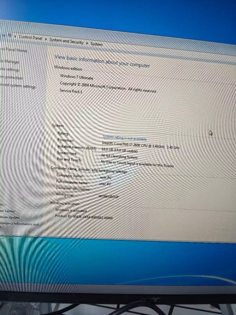 Windows 7 Ultimate 英文版 64 位元 i7-2600 與 16GB 記憶體驗收畫面